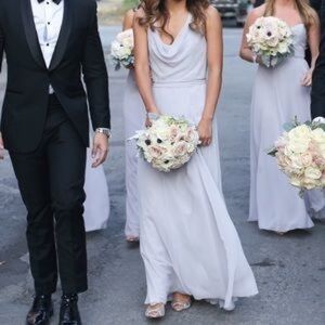 Amsale Daryn Flat Chiffon in Dove, size 2